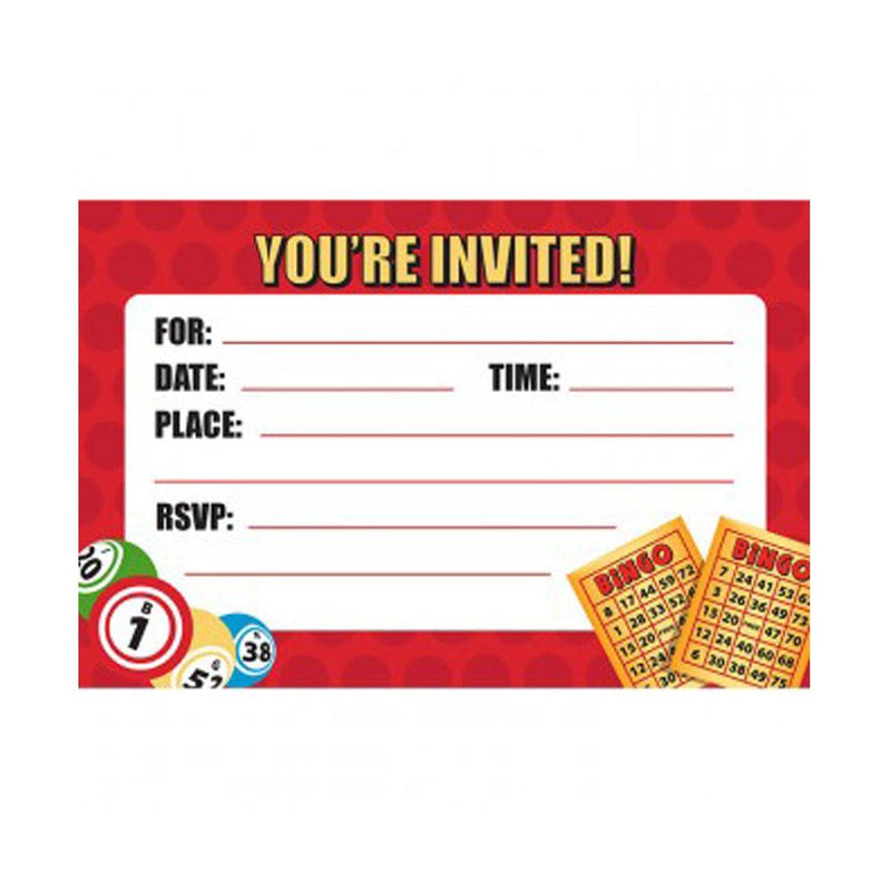 Bingo Party Invitations & Envelopes (Pkg of 8)